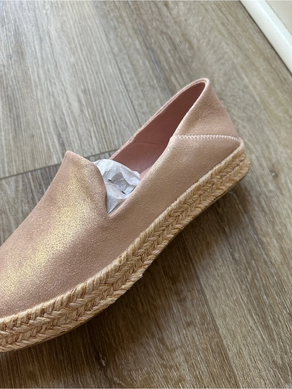 TOMS Women’s Carolina Espadrille Slip-On Shoes in Pale Rose Metallic suede